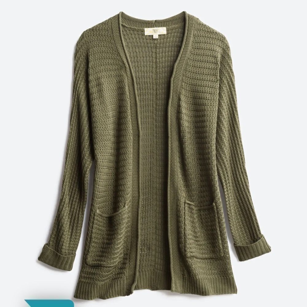 PINQUE Analeigh Two Pocket Textured Cardigan Olive XS NWT